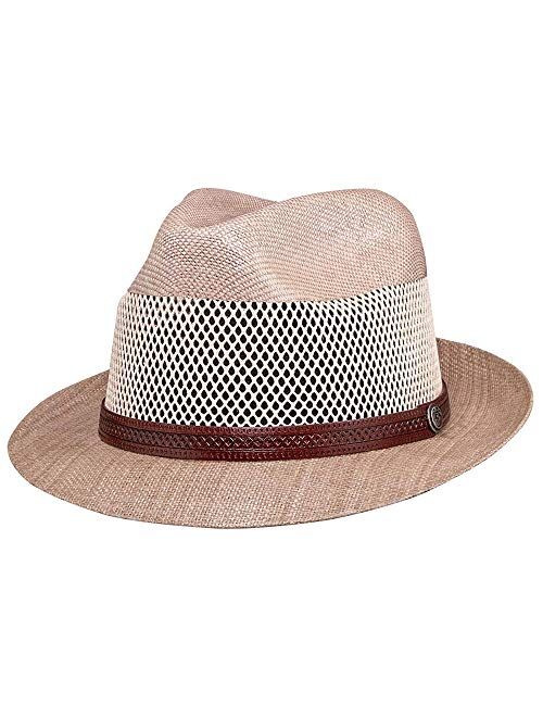 American Hat Makers Tuscany Straw Fedora Hat - Handcrafted, UV Sun Protection