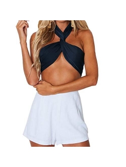 NEXLOMOS Women's Sexy Summer Solid Candy Color Tube Top Crop Tops