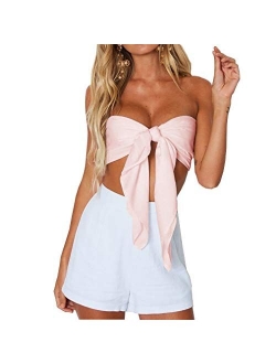 NEXLOMOS Women's Sexy Summer Solid Candy Color Tube Top Crop Tops