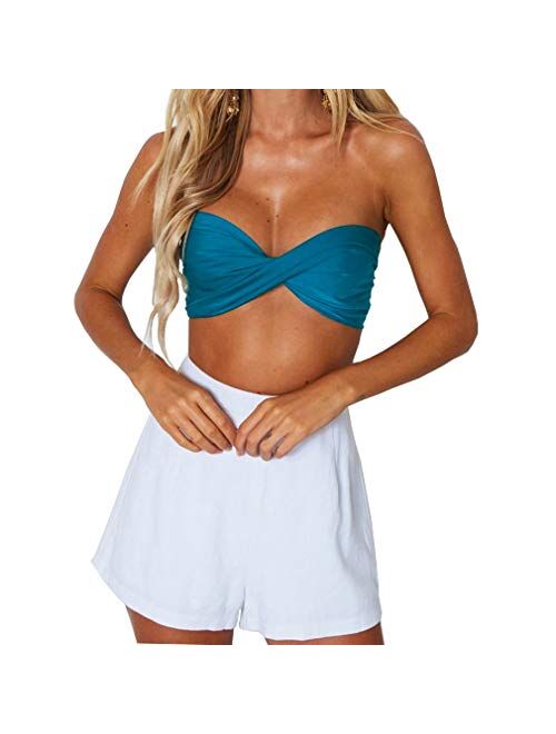 NEXLOMOS Women's Sexy Summer Solid Candy Color Tube Top Crop Tops