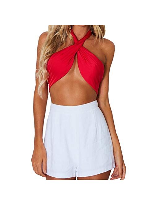 NEXLOMOS Women's Sexy Summer Solid Candy Color Tube Top Crop Tops