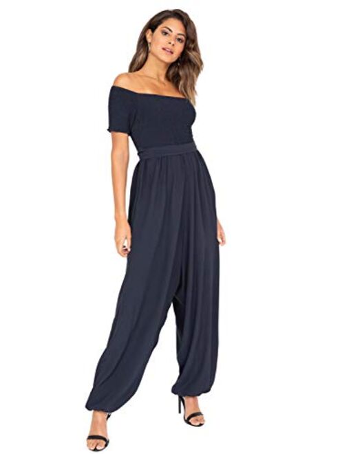 likemary Silk Look Romper Womens Jumpsuit Off Shoulder Bardot