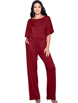 Womens Short Sleeve Long Pants Suit Jumpsuit Playsuit One Piece Romper