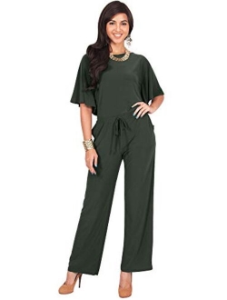 Womens Short Sleeve Long Pants Suit Jumpsuit Playsuit One Piece Romper