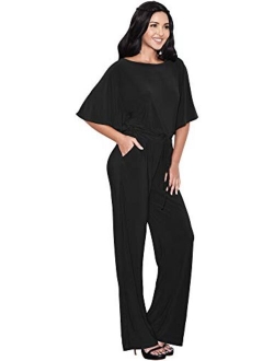 Womens Short Sleeve Long Pants Suit Jumpsuit Playsuit One Piece Romper