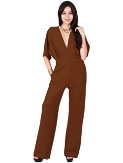 Viris Zamara Womens Long Sexy V Neck Short Sleeve Slimming Pockets Work Jumpsuit