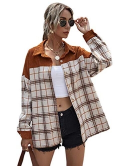 Women's Casual Long Sleeve Button Down Plaid Blouse Boyfriend Overshirt