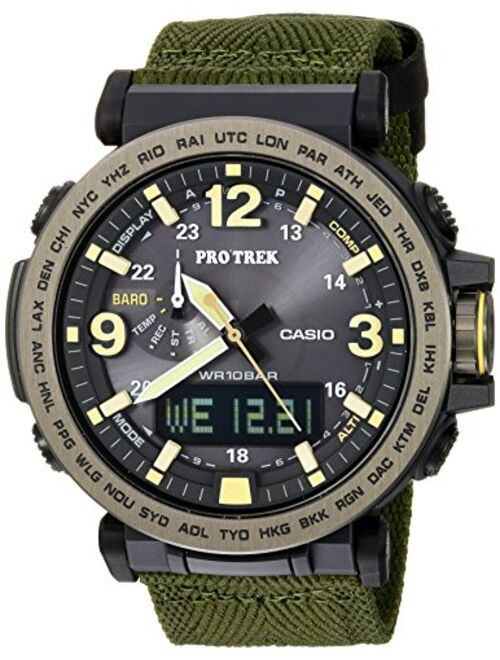 Casio Men's PRO TREK Stainless Steel Quartz Watch with Cloth Strap, Green, 30.5 (Model: PRG-600YB-3CR)