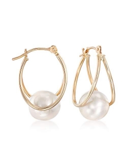 Double Hoop Pearl Earrings in 14kt Gold