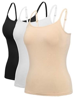 Womens Tank Tops Adjustable Strap Camisole with Built in Padded Bra Vest Sleeveless Layer Top 3 Packs