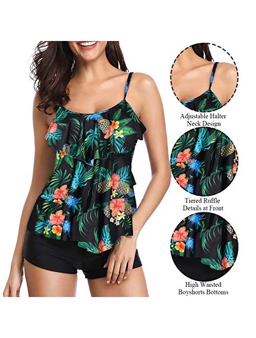 High Waisted Swimsuits for Women Tankini Swimwear Layered Flounce Bathing  Suits Tops and Bottoms 