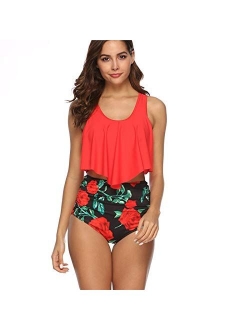 Swimsuits for Women Two Piece Bathing Suits Ruffled Flounce Top with High Waisted Bottom Bikini Set