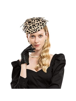 Leopard Bow Felt Wool Fascinator Wedding Pillbox Hat Headband Royal Cocktail Derby Party Hats