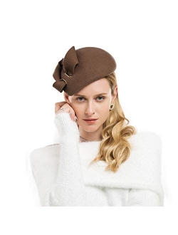 Women Wool Derby Hat for Women Pillbox Hat Wedding Hats Felt Bowknot Fascinators