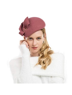 Women Wool Derby Hat for Women Pillbox Hat Wedding Hats Felt Bowknot Fascinators