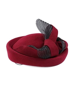 Wool Fascinator Wedding Cocktail Church Hat Fedora Formal Pillbox Cap Bow