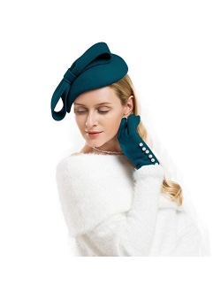 Wool Felt Fascinator Winter Women Pillbox Hat Bowknot Kentucky Derby Fedoras