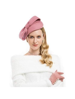 Wool Felt Fascinator Winter Women Pillbox Hat Bowknot Kentucky Derby Fedoras