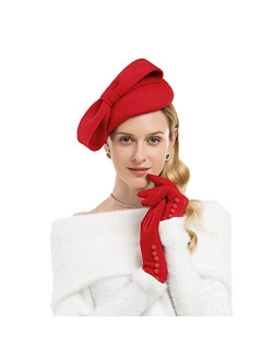 Wool Felt Fascinator Winter Women Pillbox Hat Bowknot Kentucky Derby Fedoras