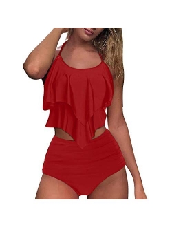 YSLMNOR Flounce Swimsuits for Women Two Piece Bathing Suits Ruffled Top with High Waisted Bottom Bikini Set