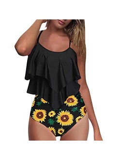 YSLMNOR Flounce Swimsuits for Women Two Piece Bathing Suits Ruffled Top with High Waisted Bottom Bikini Set