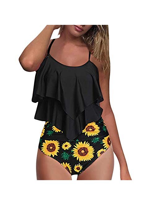 YSLMNOR Flounce Swimsuits for Women Two Piece Bathing Suits Ruffled Top with High Waisted Bottom Bikini Set