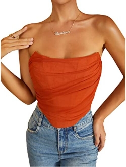 MOALLUOM Mesh Corset Crop Top Bustier Underbust Boned Backless Sleeveless Strapless Off Shoulder Aesthetic Bodyshaper for Women Y2K