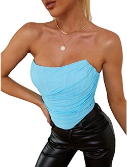 MOALLUOM Mesh Corset Crop Top Bustier Underbust Boned Backless Sleeveless Strapless Off Shoulder Aesthetic Bodyshaper for Women Y2K