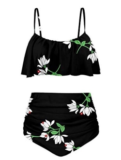 Womens High Waisted Bikini Flounce Top Bathing Suits Swimwear