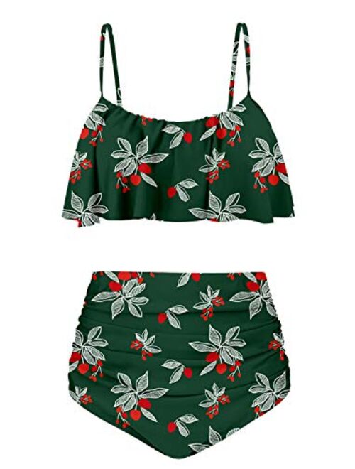 Angerella Womens High Waisted Bikini Flounce Top Bathing Suits Swimwear