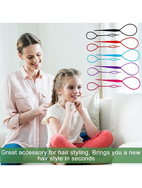 Hair Braid Accessories Ponytail Maker, 5 Pairs Plastic Topsy Hair Tail Tools French Braid Accessories Loop Hair Kit for Hair Styling