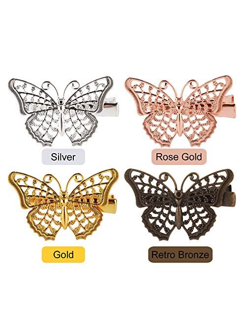 20 Pack Gold Silver Bronze Retro 90S Fancy Metal Butterfly Hair Clips Mini Small Claw Hairclips Alligator Barrettes Clamps Head Accessories Hair Styling Bows for Kids Tee