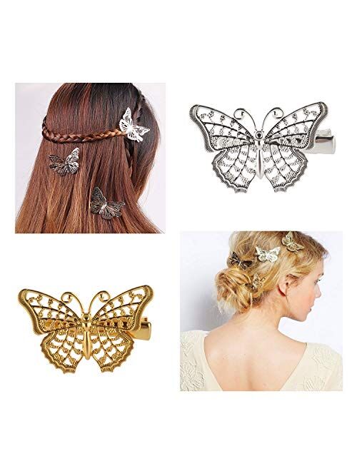 20 Pack Gold Silver Bronze Retro 90S Fancy Metal Butterfly Hair Clips Mini Small Claw Hairclips Alligator Barrettes Clamps Head Accessories Hair Styling Bows for Kids Tee