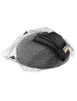 Women Pillbox Style Fascinator Tea Party Wedding Races Hat with Birdcage Veil