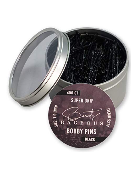 Super Grip Black Bobby Pins - 400 Ct - Handy Reusable Tin