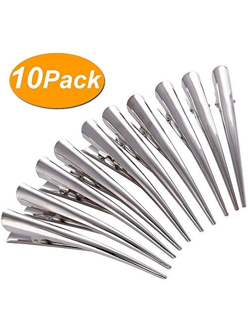 LONEEDY 10 Pack Duckbill Hair Clips with Teeth, Metal Alligator Curl Clips with Holes for Hair Styling, Non-slip Hair Barrettes Hair Grip DIY Accessories (Large, Gold)