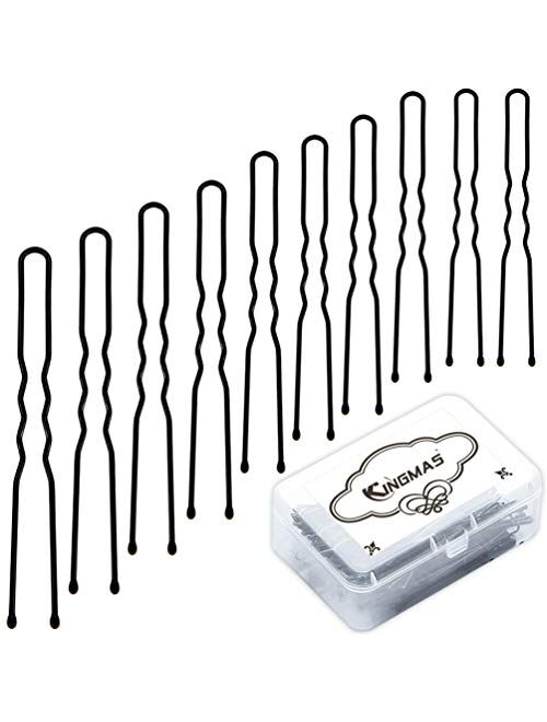 180 Pack U Shaped Hair Pins, KINGMAS U Shaped Bobby Pins Bun Hair Pins with Storage Box (2 inch)