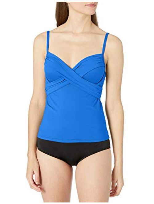 La Blanca Women's Island Goddess Over The Shoulder Wrap Tankini Swimsuit Top