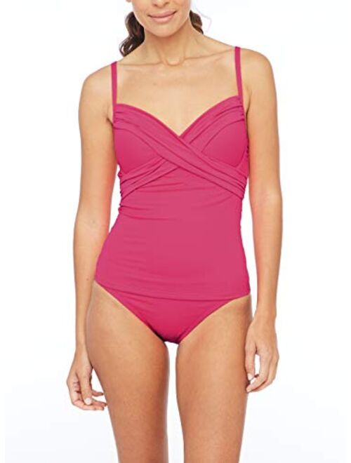 La Blanca Women's Island Goddess Over The Shoulder Wrap Tankini Swimsuit Top