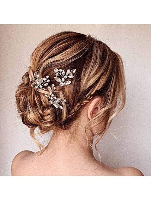 Unicra Bride Wedding Crystal Hair Pins Flower Bridal Hair Pieces Wedding Hair Accessories for Women and Girls Pack of 3 (Gold)