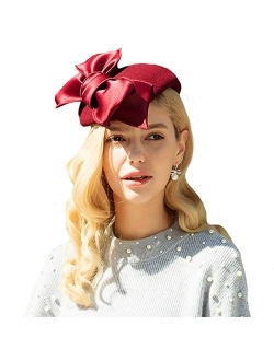 Vintage Cocktailhat Church Pillbox Hat Wool Felt Fascinators Wedding Bowknot Tilt Hats