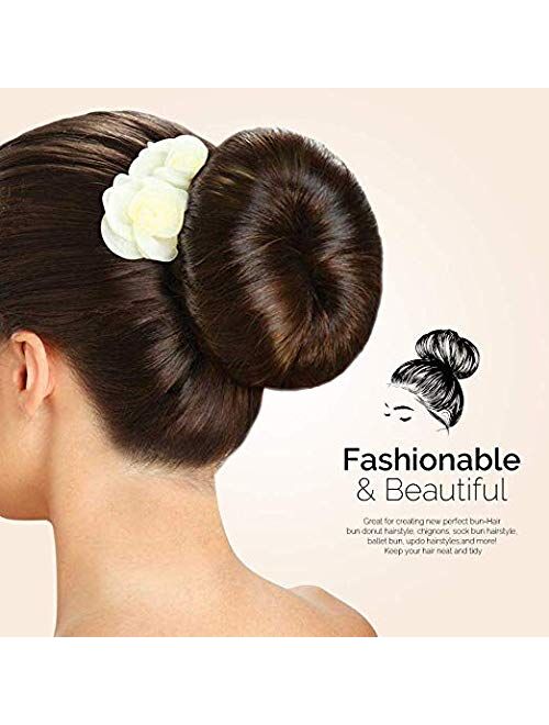 Donut Hair Bun Maker 7 Pieces, Teenitor Ring Style Bun Maker Set with Hair Bun Makers (1 extra-large, 2 large, 2 medium and 2 small), 5 pieces Hair Elastic Bands, 20 piec