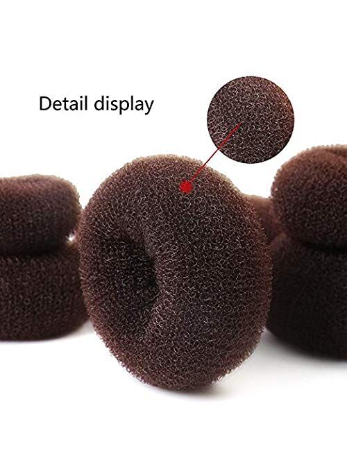 Donut Hair Bun Maker 7 Pieces, Teenitor Ring Style Bun Maker Set with Hair Bun Makers (1 extra-large, 2 large, 2 medium and 2 small), 5 pieces Hair Elastic Bands, 20 piec