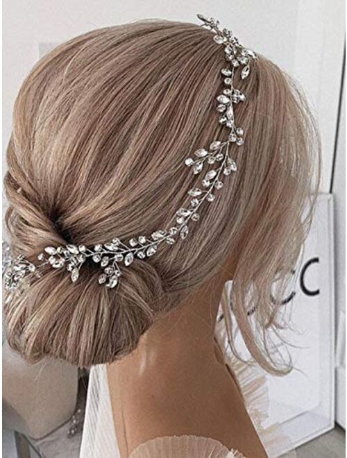 Jakawin Bride Crystal Wedding Hair Vine Silver Bridal Hair Piece Rhinestone Hair Accessories for Women and Girls HV113 (Silver)