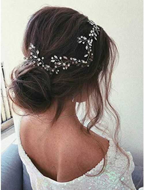 Jakawin Bride Crystal Wedding Hair Vine Silver Bridal Hair Piece Rhinestone Hair Accessories for Women and Girls HV113 (Silver)