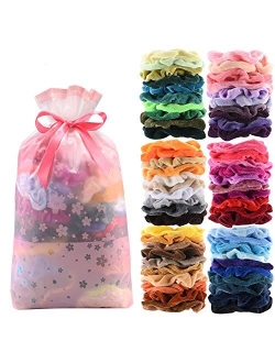 60 Pcs Premium Velvet Hair Scrunchies Hair Bands for Women or Girls Hair Accessories with Gift Bag,Great Gift for Holiday Seasons