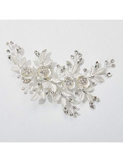 SWEETV Light Rose Gold Wedding Clip Rhinestone Bridal Comb Barrette - Handmade Flower Clip Head Pieces for Women