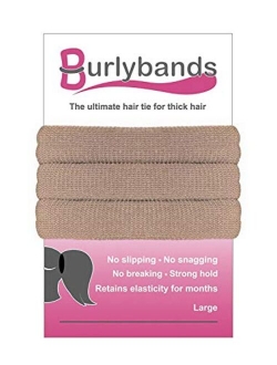 Burlybands Large Hair Ties for Thick Heavy or Curly Hair. No Slip No Damage Seamless Ponytail Holders Scrunchies Sports Thick Hair Ties (Brown 8 Pcs)