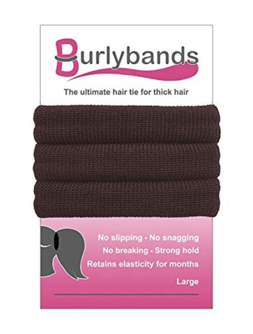 Burlybands Large Hair Ties for Thick Heavy or Curly Hair. No Slip No Damage Seamless Ponytail Holders Scrunchies Sports Thick Hair Ties (Brown 8 Pcs)