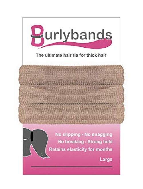 Burlybands Large Hair Ties for Thick Heavy or Curly Hair. No Slip No Damage Seamless Ponytail Holders Scrunchies Sports Thick Hair Ties (Brown 8 Pcs)